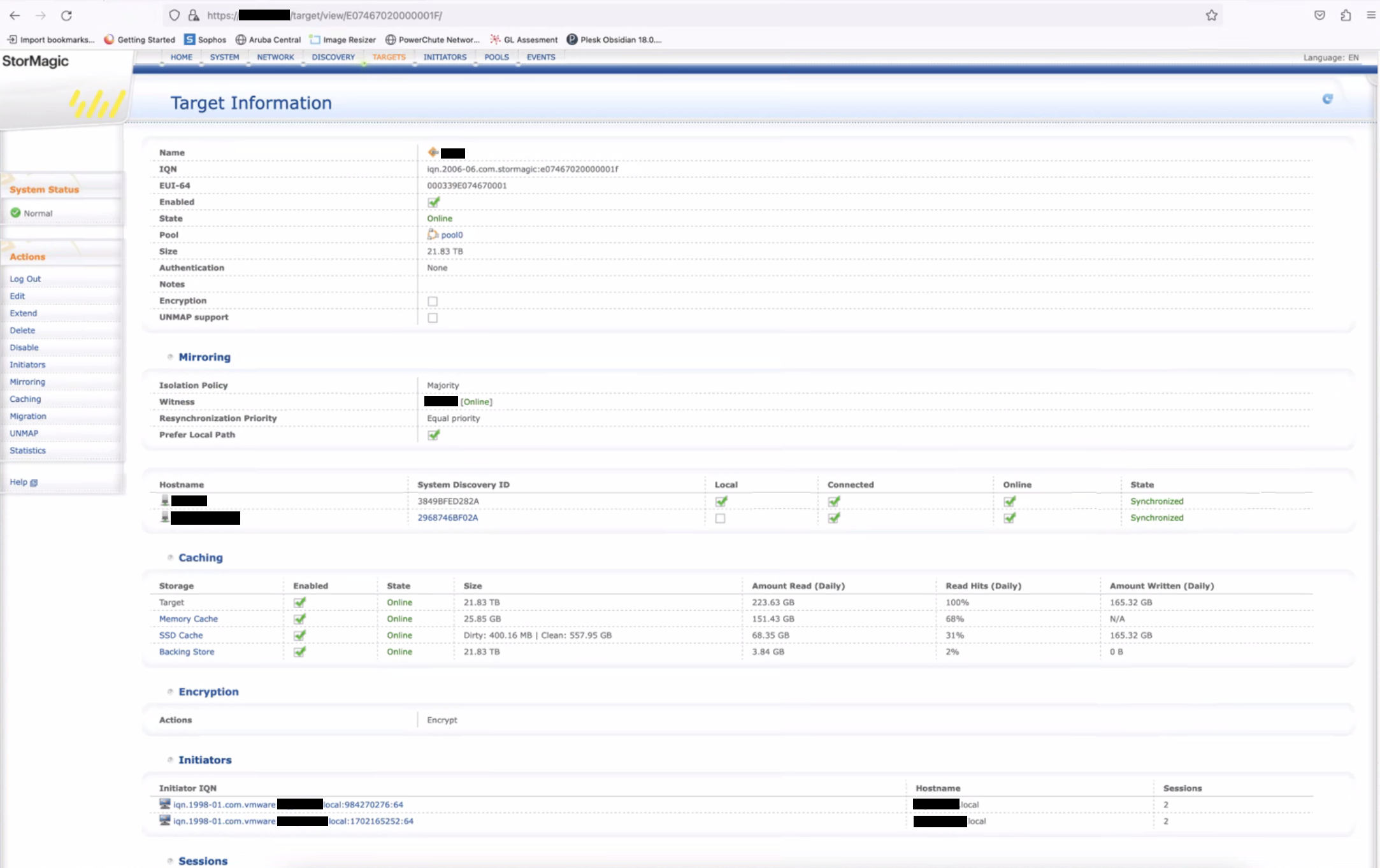 21 TB datastore cache statistics