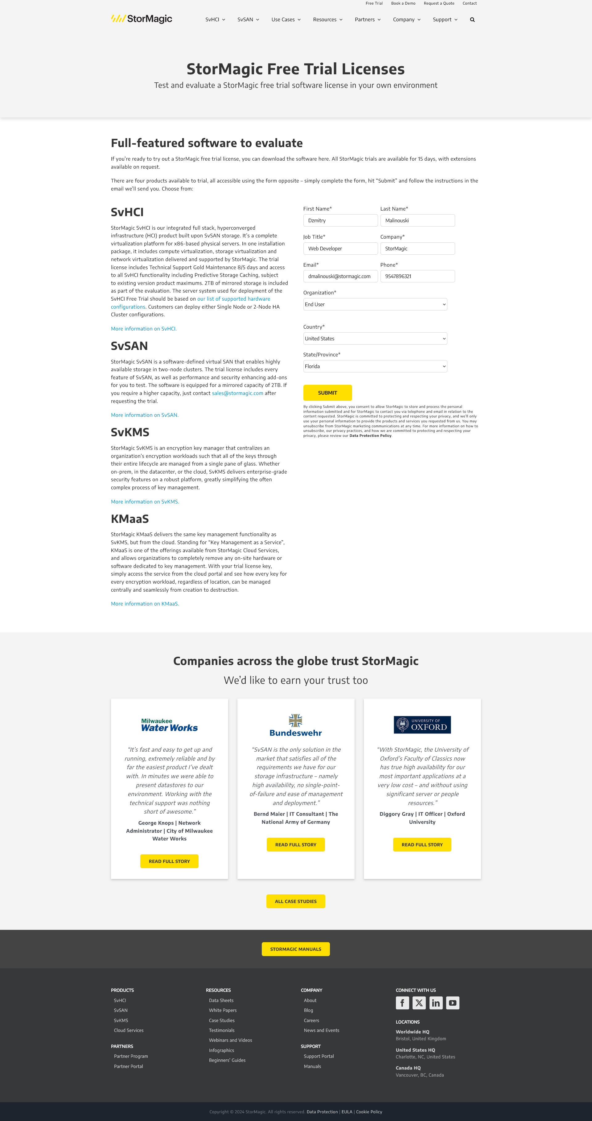 StorMagic Trial Request page