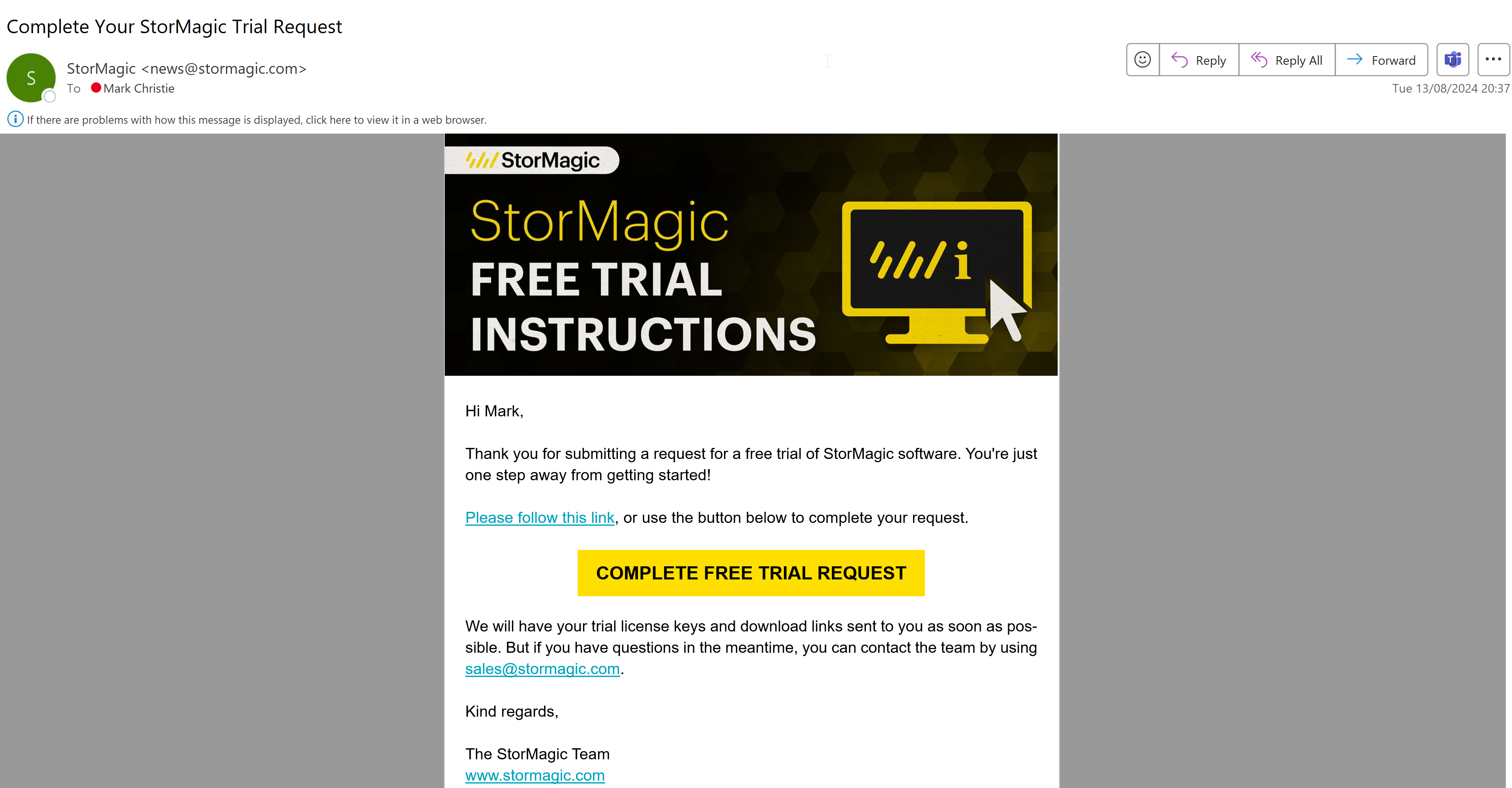 Trial selection email