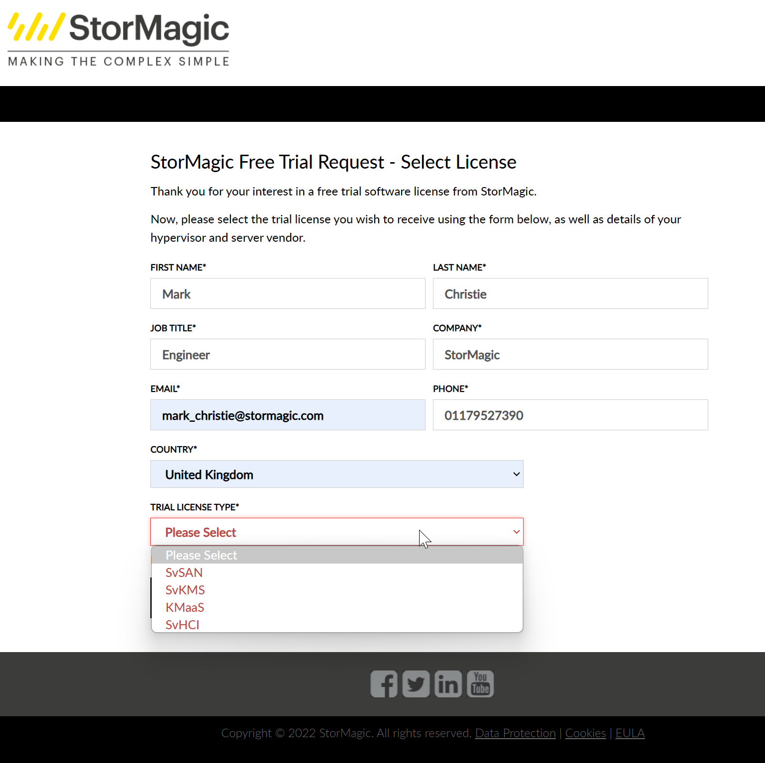 Complete Free Trial Request form