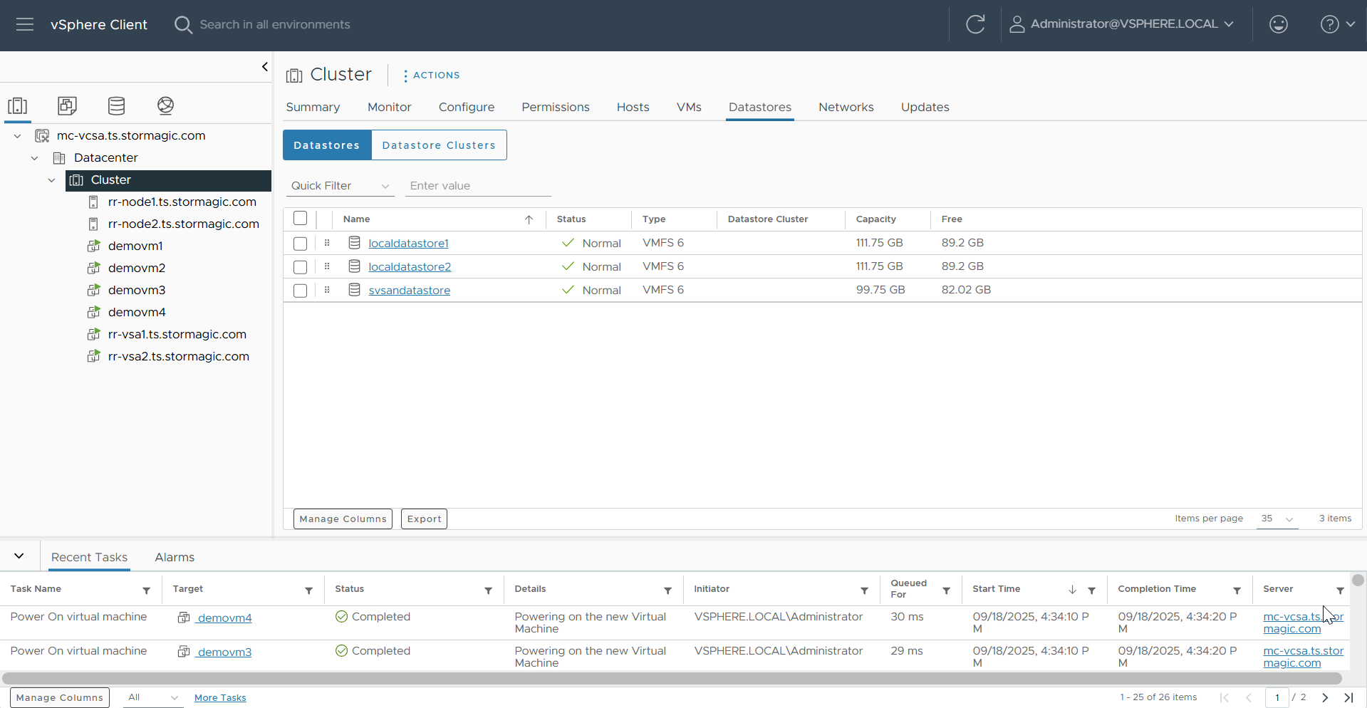 VMware Cluster / Datastores (sle2)