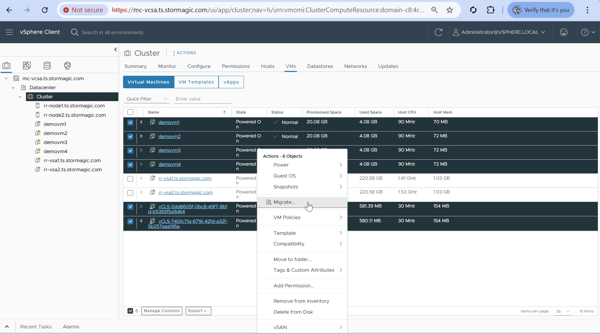Bulk Migrating VMs to the other host (sle5)