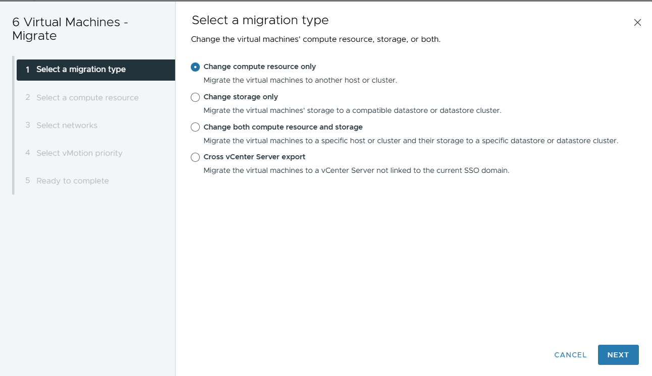Choosing Compute migration only (sle7)
