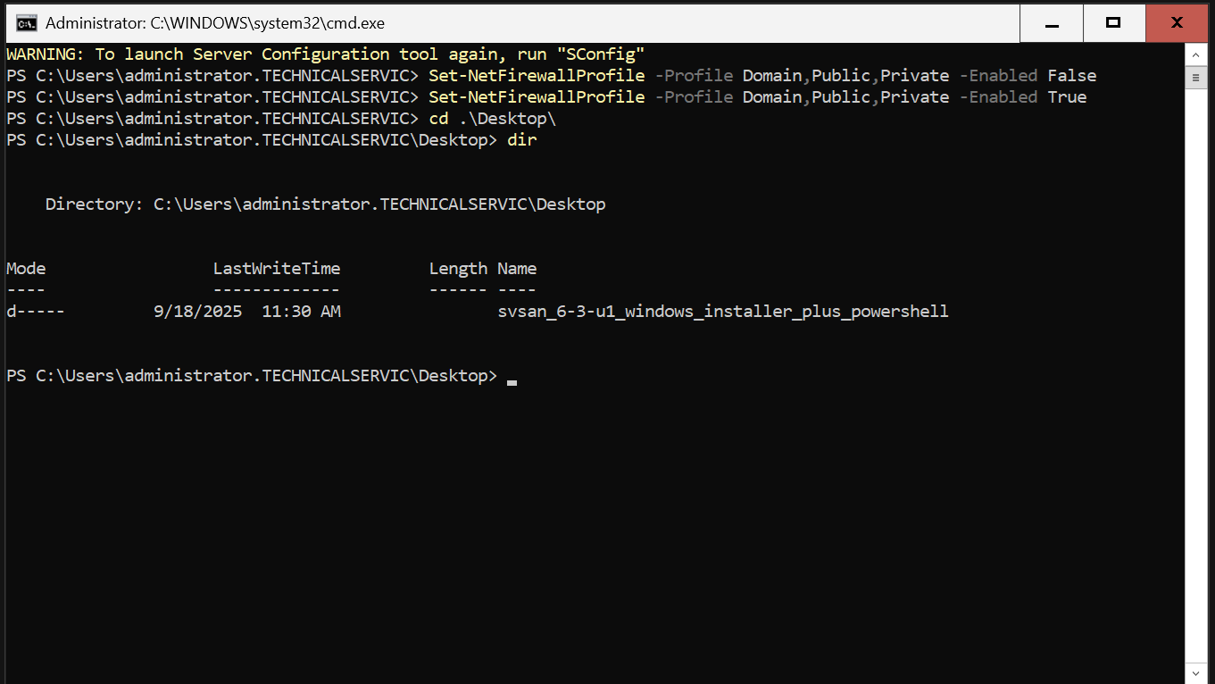Firewall/file sharing and copy SvSAN installer (sle21)