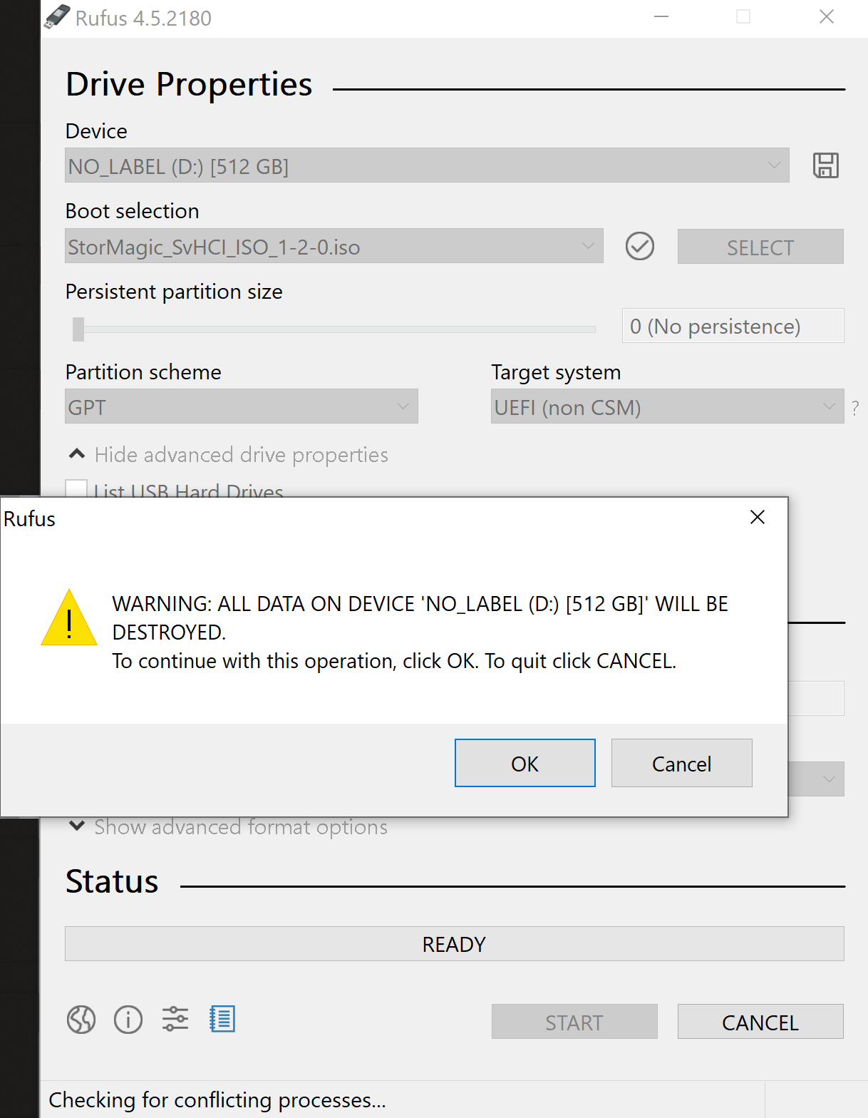 Disk overwrite confirmation