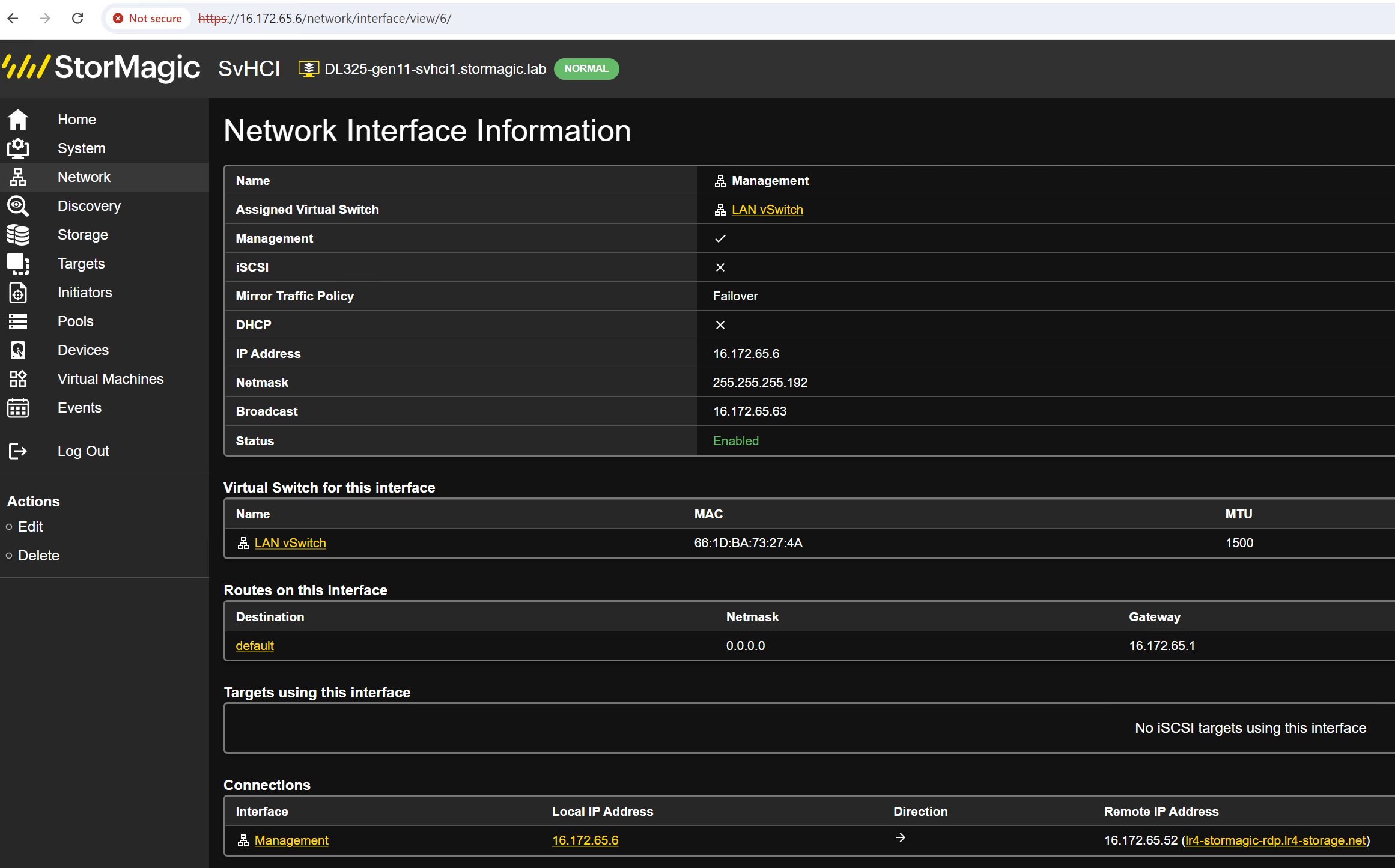 Existing Management interface