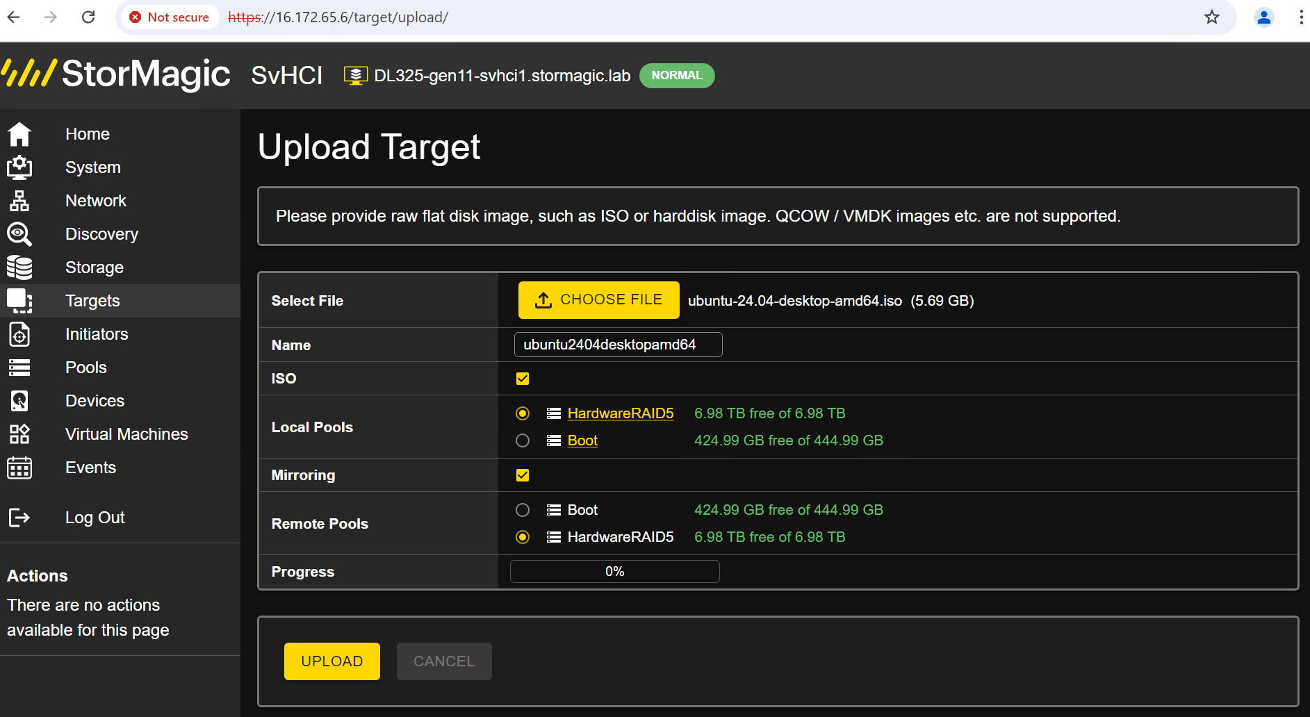 Choose file and storage pool