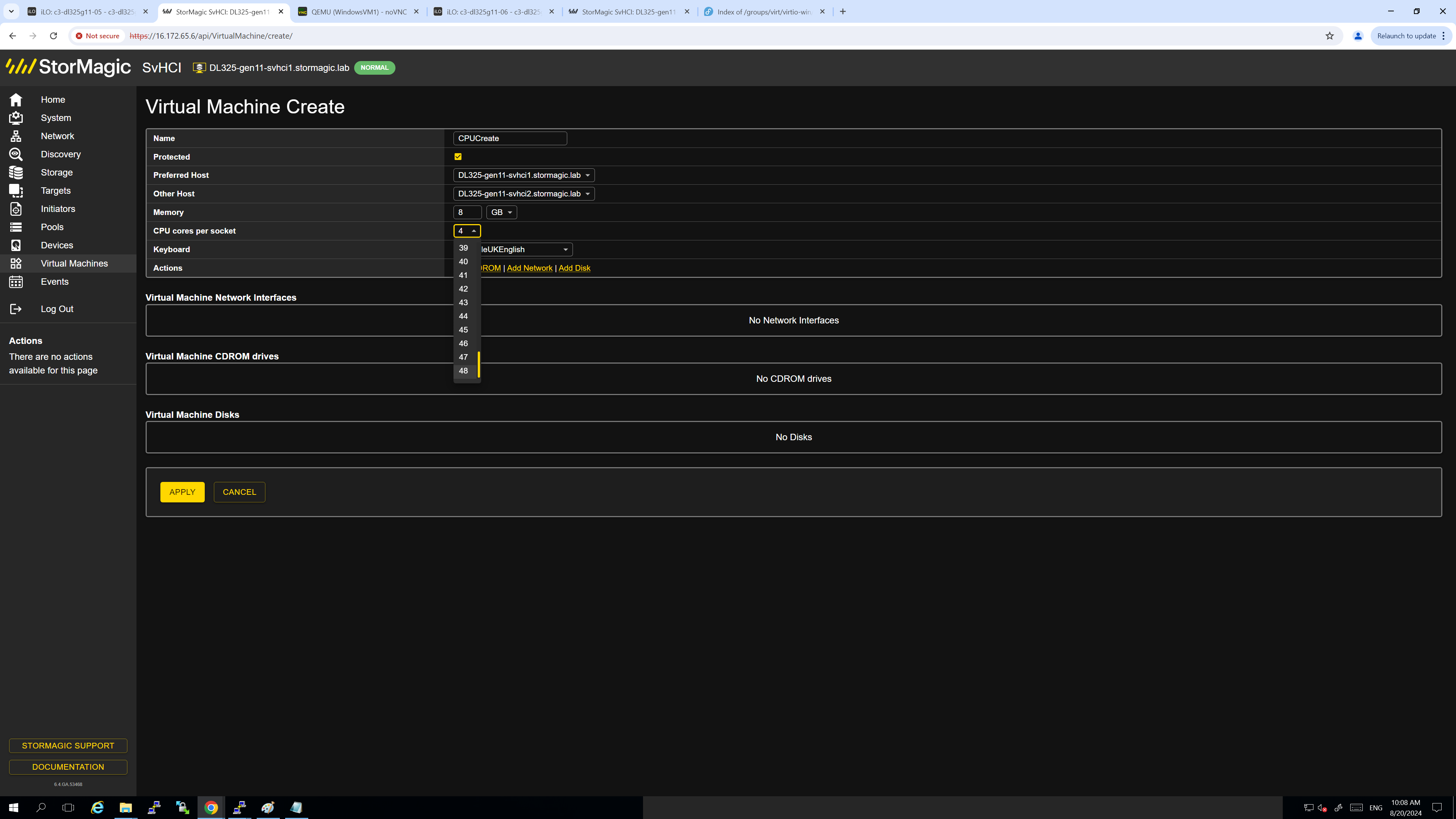 Maximum 48 vCPUs assigned