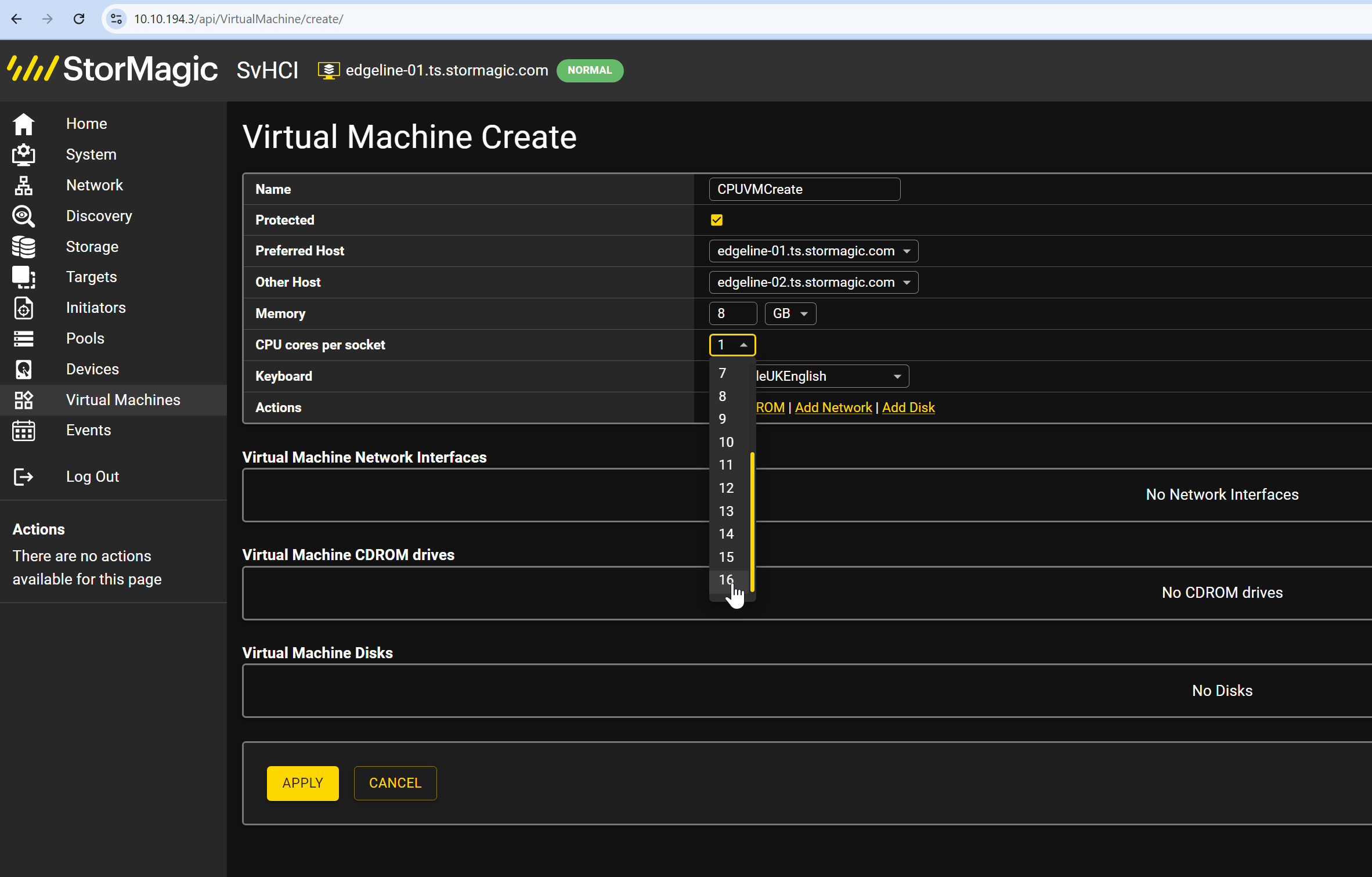 Maximum 16 vCPUs assigned