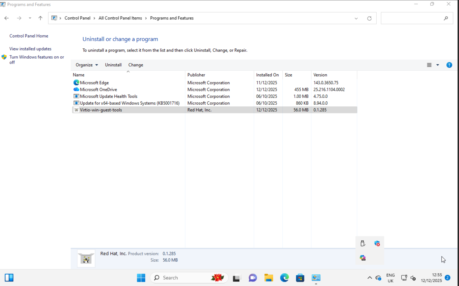 Programs visible in Add Remove Programs