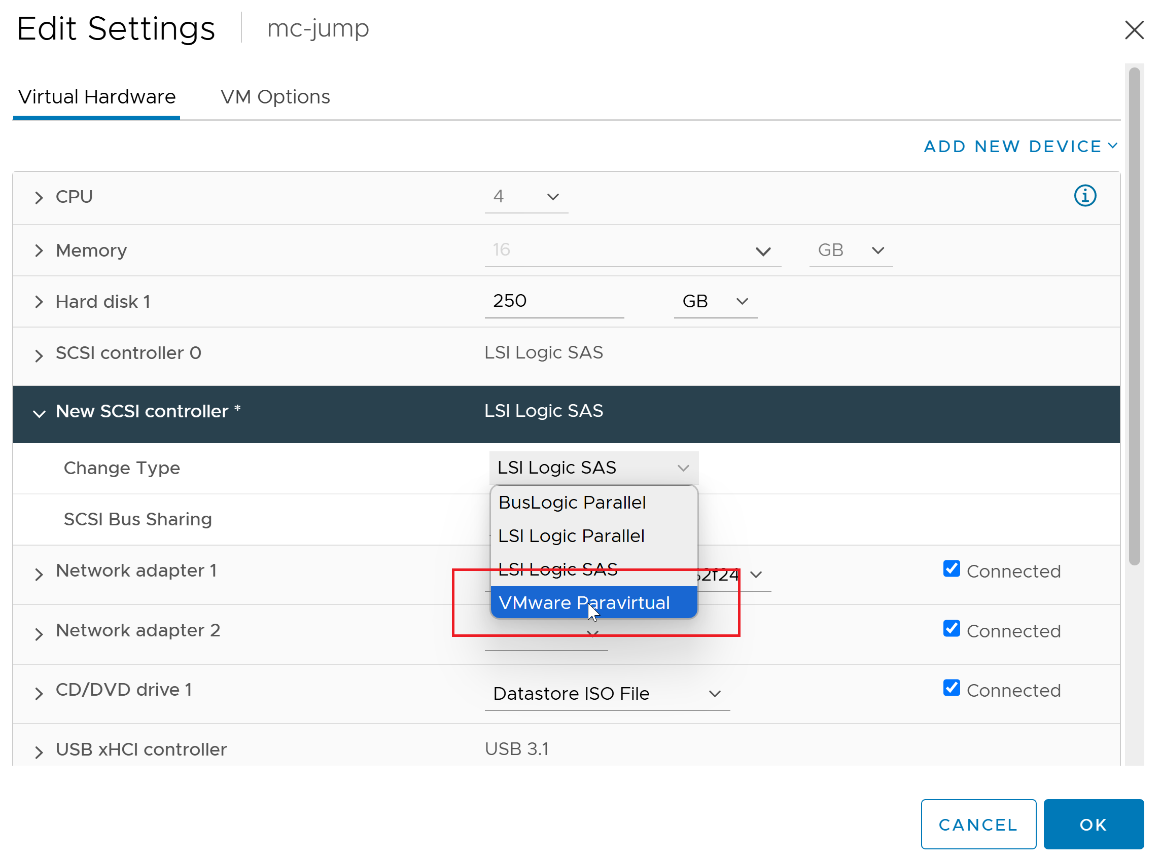 Set controller to VMware Paravirtual
