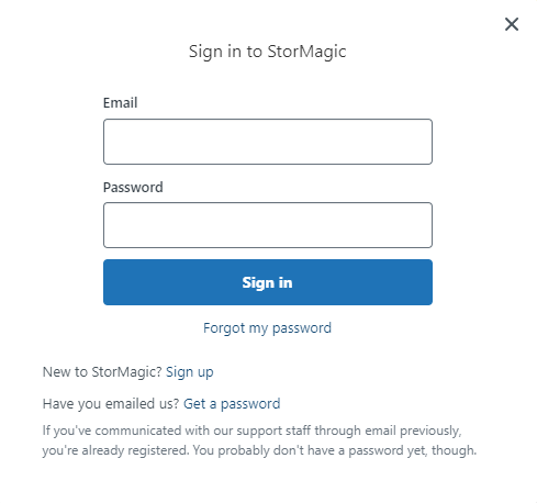 Support Portal sign up page