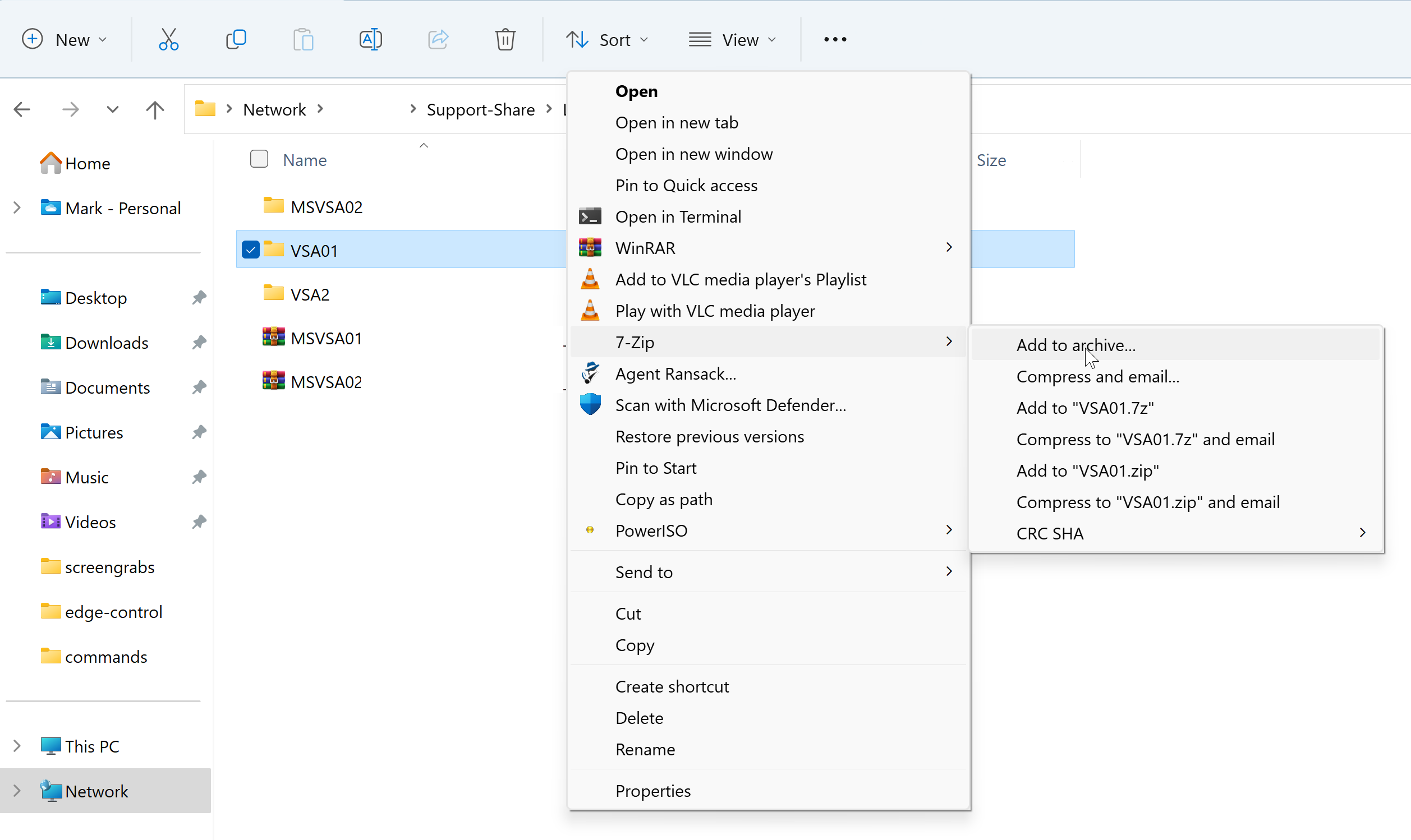 7-Zip Add to archive menu