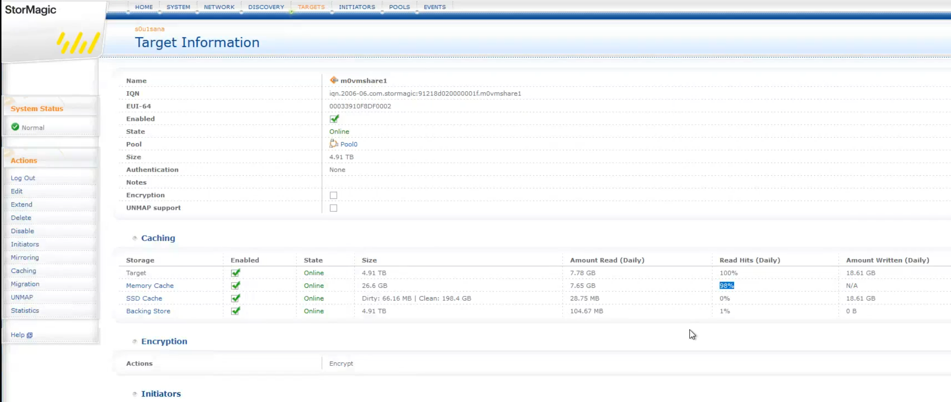5 TB datastore cache statistics